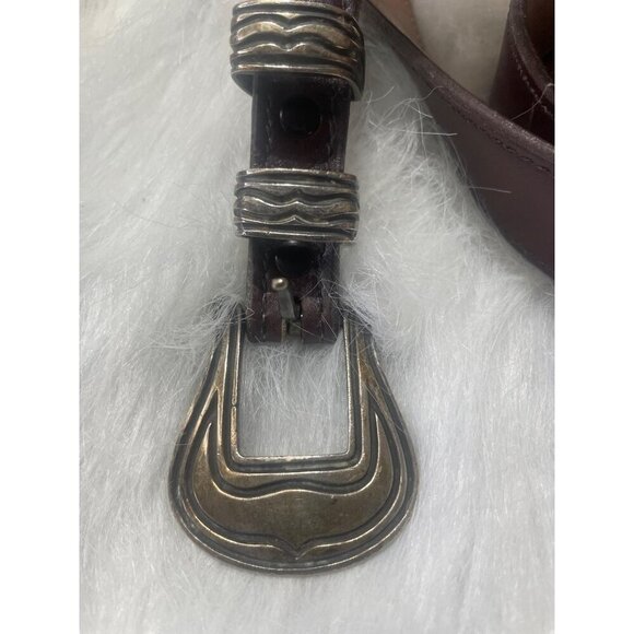 Vintage Paul Reid Sterling Silver Brown Leather Belt with Western Style Buckle M - Picture 2 of 10